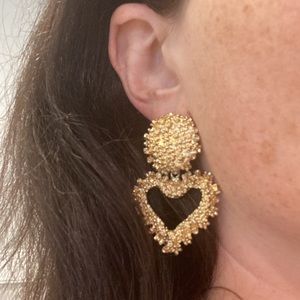Gold Heart Earrings / Gold Heart Statement Earrings